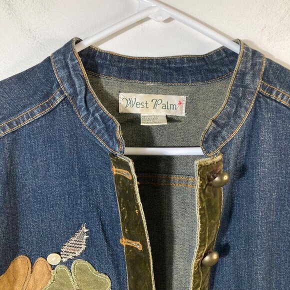 Womens Vintage‎ West Palm Blues Embroidered Denim Jacket Flowers Blue M - Picture 5 of 9